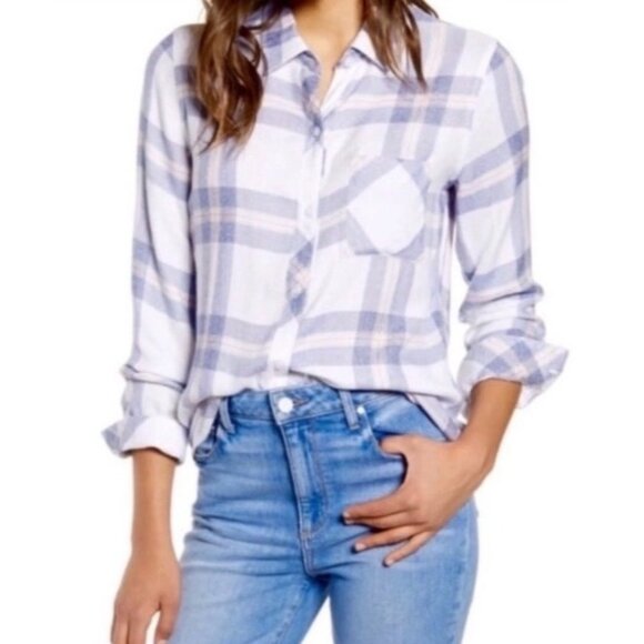 Rails Plaid pink and blue button up top Sz M - Picture 1 of 8
